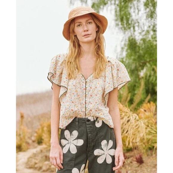The Great Flounce Top Women M Whip Stitch Floral Ruffle Sleeve Cottage Boho $295 - Picture 1 of 16
